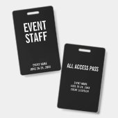 Event Staff Black All Access Pass Badge (Voor- en achterkant)