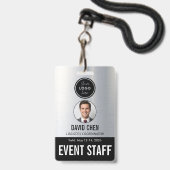 Event Staff ID Badge - Metallic Silver Black (Voorzijde met lanyard)