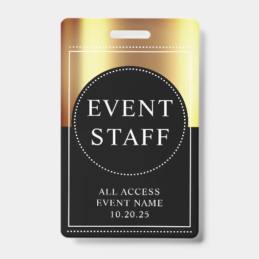 Event Staff Metallic Gold Black Badge (Front)