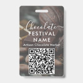 Event Staff Photo Qr Code Chocolate Festival Name Badge (Back)