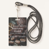Event Staff Photo Qr Code Chocolate Festival Name Badge (Voorkant met draagriem)