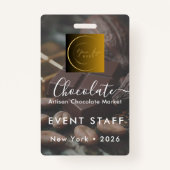 Event Staff Photo Qr Code Logo Chocolate Festival Badge (Voorkant)