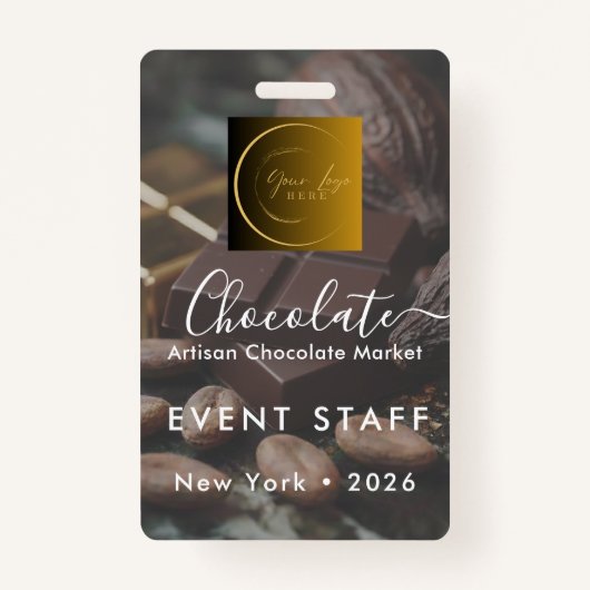 Event Staff Photo Qr Code Logo Chocolate Festival Badge (Voorkant)