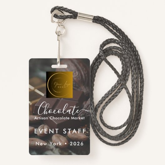 Event Staff Photo Qr Code Logo Chocolate Festival Badge (Voorkant met draagriem)