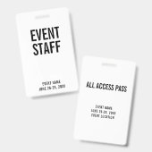 Event Staff White All Access Pass Badge (Voor- en achterkant)