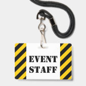 "EVENT STAFF" + Zwarte en Gele Strepen Badge (Voorzijde met lanyard)