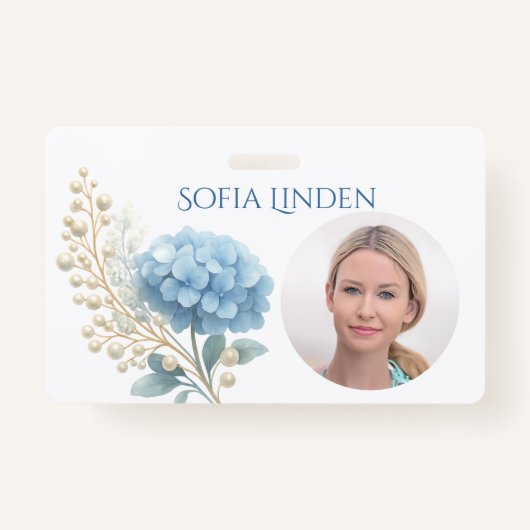 Event Stylist Powder Blue Hydrangea Waterverf Badge (Voorkant)