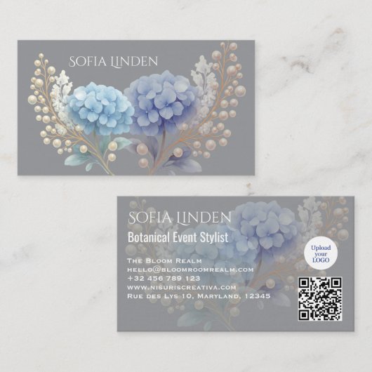 Event Stylist Powder Blue Hydrangea Waterverf Visitekaartje (Voorkant / Achterkant)