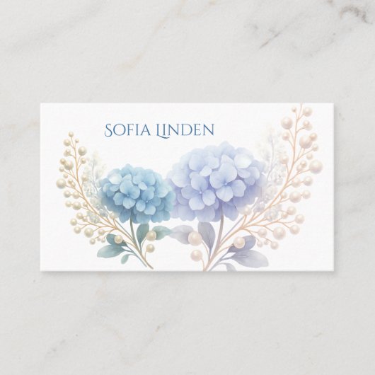 Event Stylist Powder Blue Hydrangea Waterverf Visitekaartje (Voorkant)