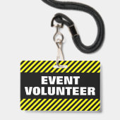"EVENT VOLUNTEER" + Zwarte & Gele Strepen Badge (Voorzijde met lanyard)