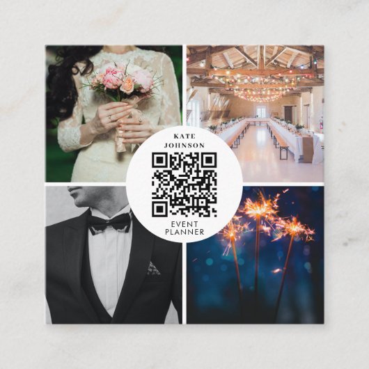 Event Weddenschap Planner Foto QR Code Social Medi Vierkante Visitekaartje (Voorkant)