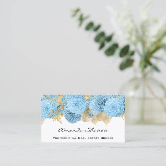 Event Wedding Planner Blue Floral QR CODE Visitekaartje (Staand voorkant)