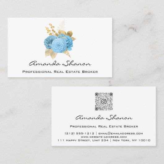 Event Wedding Planner Blue Gold Rozen Logo QR CODE Visitekaartje (Voorkant / Achterkant)