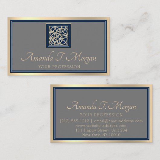 Event Wedding Planner Gold Lijst Gray Blue Navy Visitekaartje (Voorkant / Achterkant)