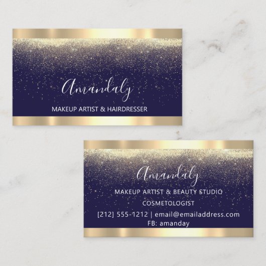 Event Wedding Planner Makeup Artist Navy Gold Visitekaartje (Voorkant / Achterkant)