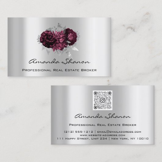 Event Wedding Planner Marsala Silver Logo QRCODE Visitekaartje (Voorkant / Achterkant)