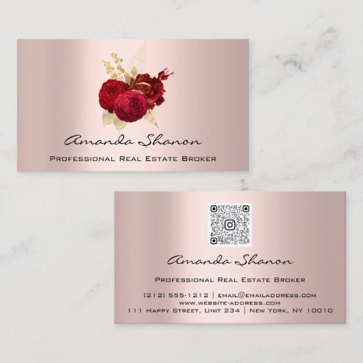 Event Wedding Planner Red Gold Rozen Logo QR CODE Visitekaartje (Voorkant / Achterkant)