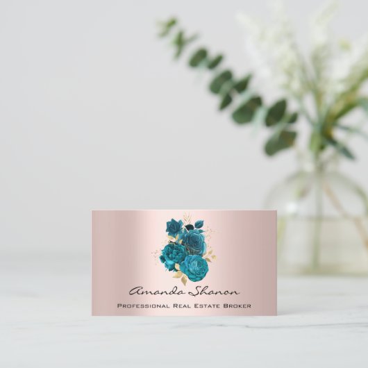 Event Wedding PlannerTeal Gold Rozen Logo QR CODE Visitekaartje (Staand voorkant)