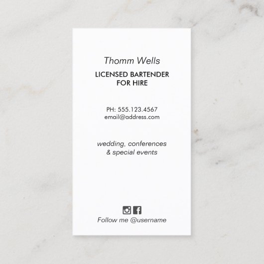 Events Bartender Festive Visitekaartje (Achterkant)