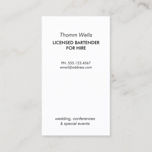 Events Bartender Martini Visitekaartje (Achterkant)
