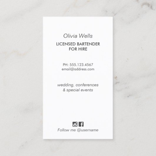 Events Bartender Visitekaartje (Achterkant)