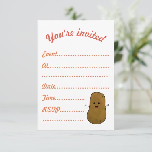 Events Invite, Cute Happy Potato Kaart (Staand voorkant)