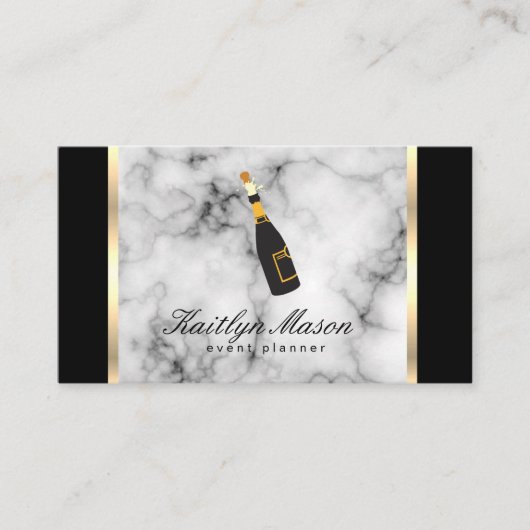 Events Marble Background Gold Trim en Black Visitekaartje (Voorkant)