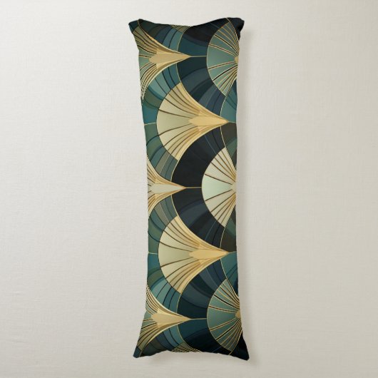 Eventures art deco - Goud op Smaragd Lichaamskussen (Voorkant Verticaal)