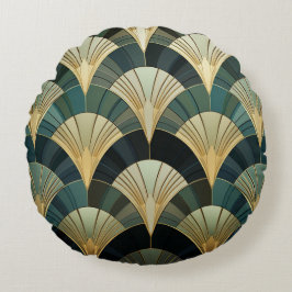 Eventures art deco - Goud op Smaragd Rond Kussen