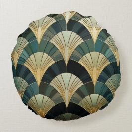 Eventures art deco - Goud op Smaragd Rond Kussen