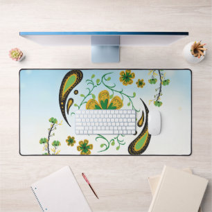 Evenwichtige Bloei – Zachte Groene & Gele Bloemen Bureaumat