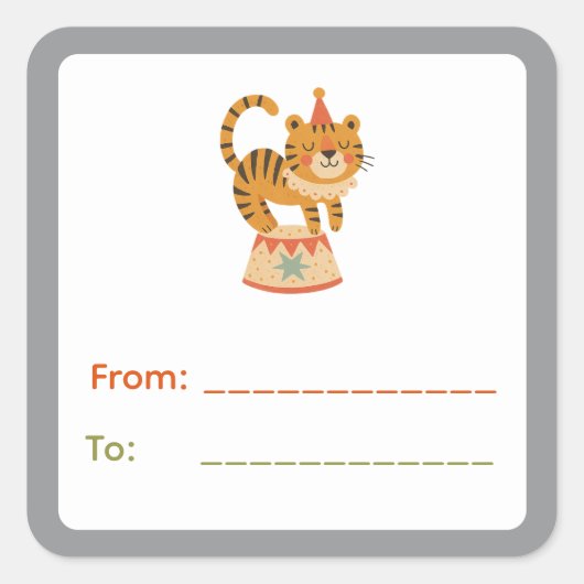Evenwichtige Circus Tijger Cadeau Label (Voorkant)