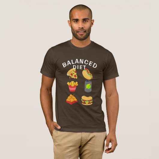 Evenwichtige Diet Humor T-shirt, Grappig Voedsel L T-shirt (Voorkant volledig)