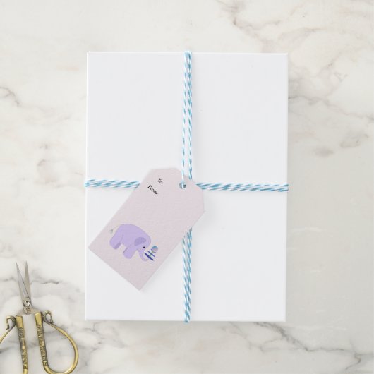 Evenwichtskunst van een babyolifant cadeaulabel (Met Touw)