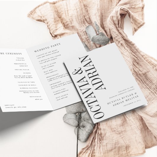 evenwijdig | Moderne Zwart-wit bruiloft Programma