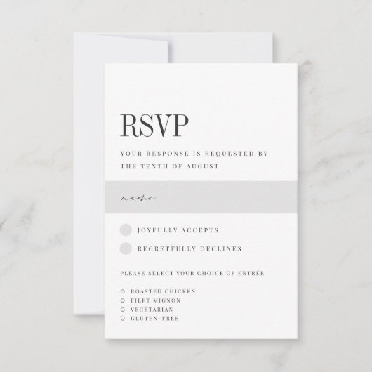 evenwijdig | Moderne Zwart & Wit Maaltijd Keuze RSVP Kaartje (Voorkant)