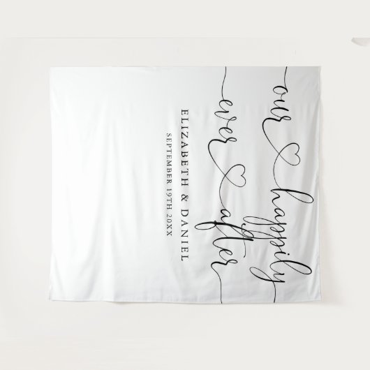 Ever After Heart Script Bruiloft Foto Achtergrond Wandkleed (Voorkant (horizontaal))