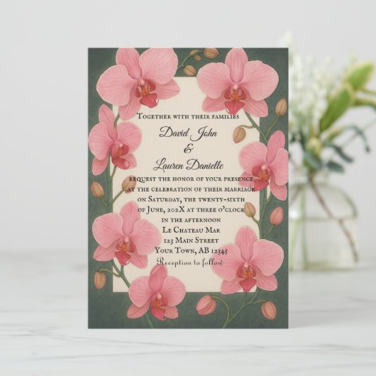 Ever After Orchid foto bruiloft uitnodiging (Staand voorkant)