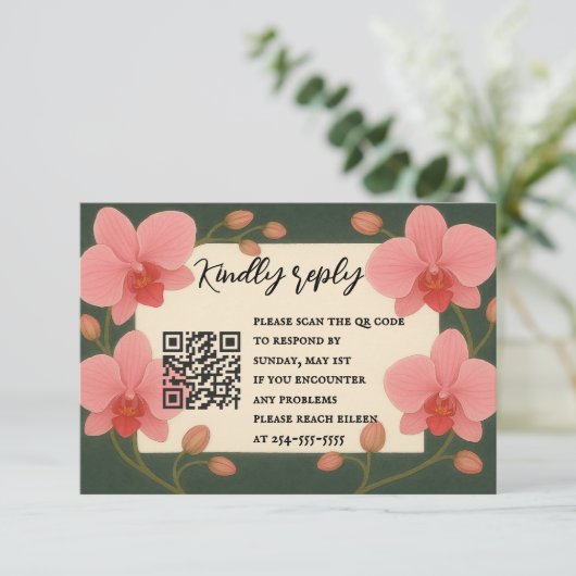 Ever After Orchid QR Code RSVP Card (Staand voorkant)