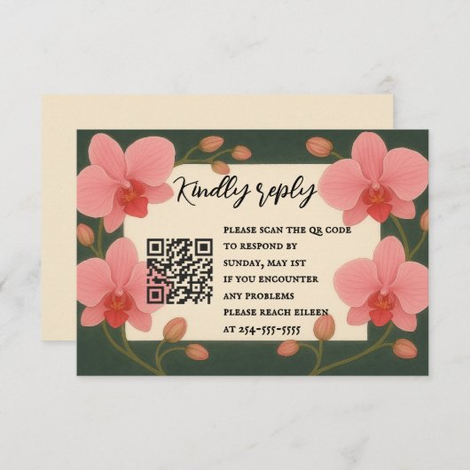 Ever After Orchid QR Code RSVP Card (Voorkant / Achterkant)