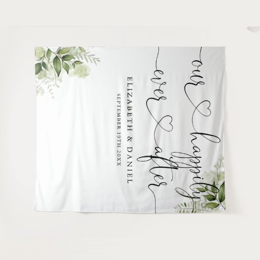 Ever After Script Groen Bruiloft Foto Achtergrond Wandkleed (Voorkant (horizontaal))