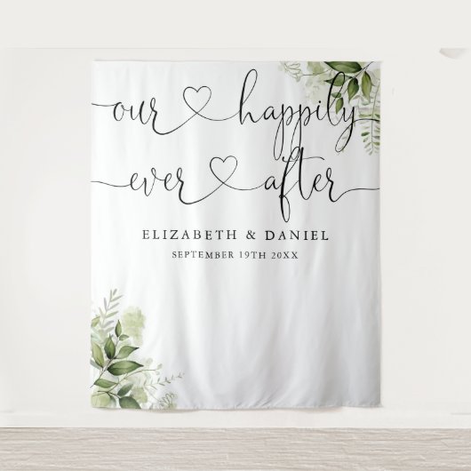 Ever After Script Groen Bruiloft Foto Achtergrond Wandkleed (Voorkant)