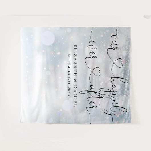 Ever After Script Winter Wedding Foto Achtergrond Wandkleed (Voorkant (horizontaal))