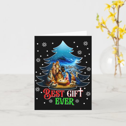 Ever Christmas Jesus Nativity Scene Merry Christma Kaart (Gele Bloem)