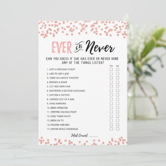 Ever or Never Editable Vrijgezellenfeest game Kaar Kaart (Staand voorkant)