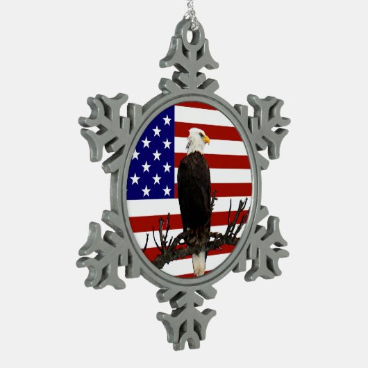 Ever Vigilant Bald Eagle Tin Sneeuwvlok Ornament (Links)