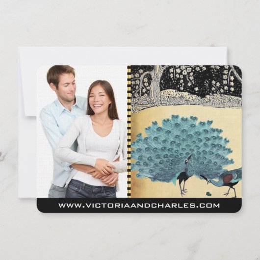 Everafter Art Deco Peacock Golden Forest bruiloft Kaart (Achterkant)