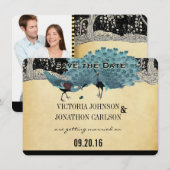 Everafter Art Deco Peacock Golden Forest bruiloft Kaart (Voorkant / Achterkant)