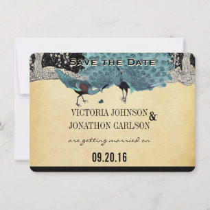 Everafter Art Deco Peacock Golden Forest bruiloft Kaart