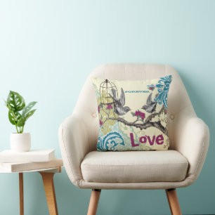 Everafter Bride Blauwgroen Limoen en Plum Bird Bir Kussen